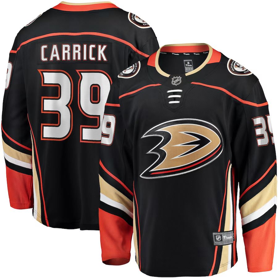 Men Anaheim Ducks 39 Sam Carrick Fanatics Branded Black Home Breakaway Player NHL Jersey